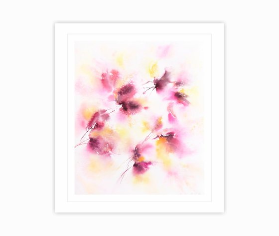 Pink and yellow abstract flower painting "November bouquet"
