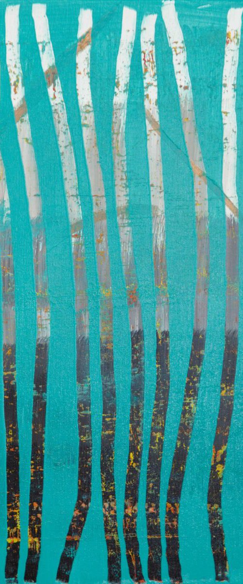 Abstract in green with vertical lines by Phil Smith