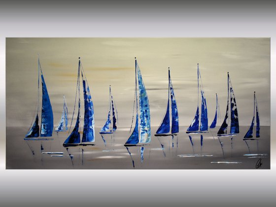 Blue Sails  - Abstract Seascape - Acrylic Painting - Canvas Art- Blue Wall Art