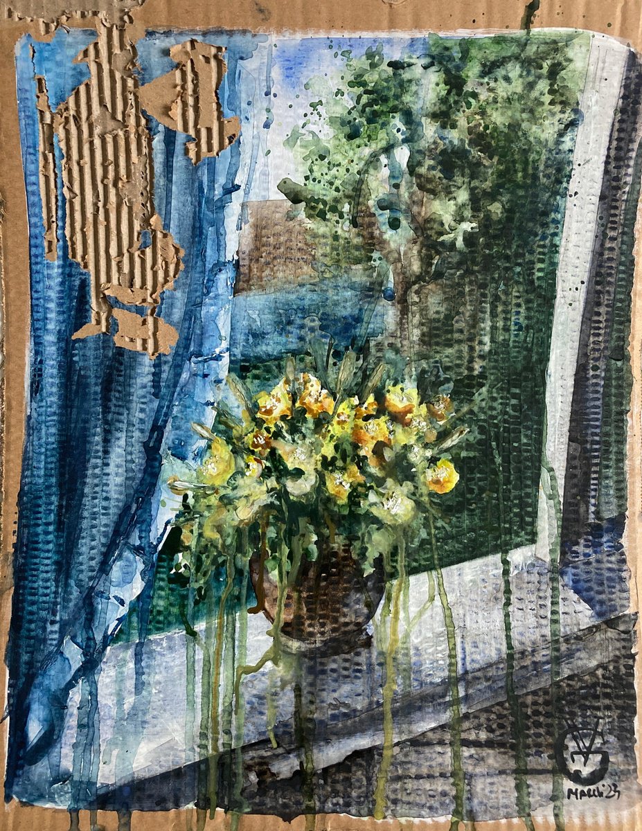 Impressionistic Botanical Painting By Valeria Golovenkina, 14 X 18", Buttercups - First Spring Away From Home, Original Artwork