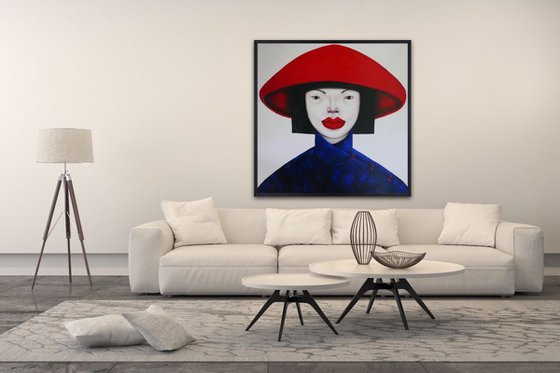 Vietnamese lady in red hat