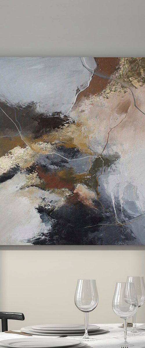 "Grit 2" Brown gray gold abstract acrylic art by Yana Sagan