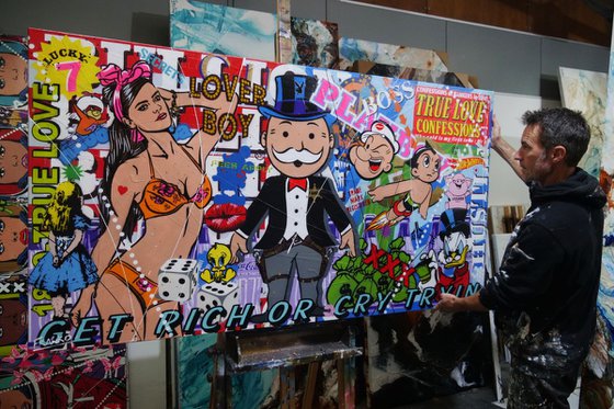 Get Rich 190cm x 100cm Monopoly Man Textured Urban Pop Art