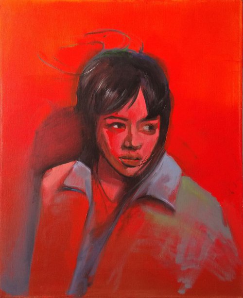 Red portrait(40x50cm, oil painting, ready to hang) by Kamsar Ohanyan