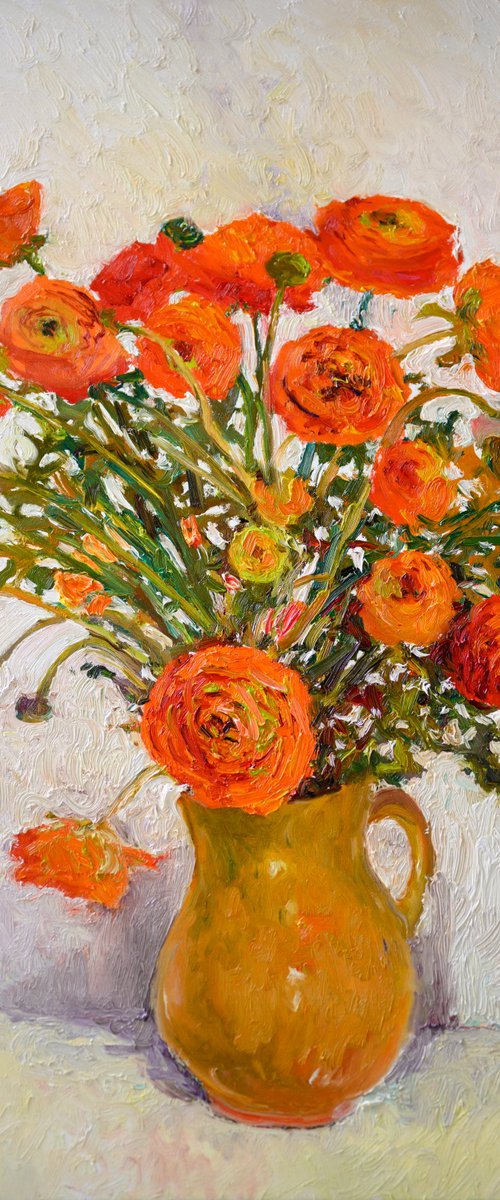 Orange Ranunculus Flowers by Suren Nersisyan