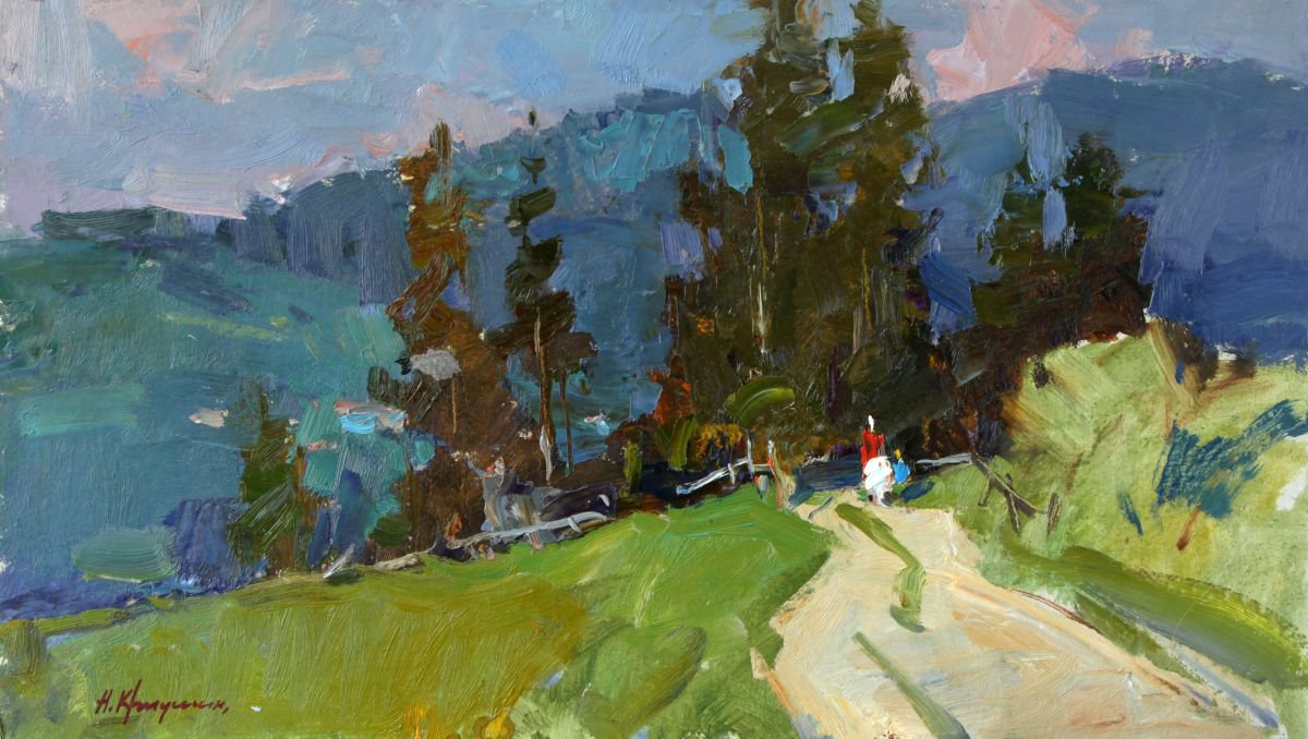 Impressionistic Landscape Oil Painting By Aleksandr Kryushyn, 20 X 12, The Road In The Mountains, Original Artwork