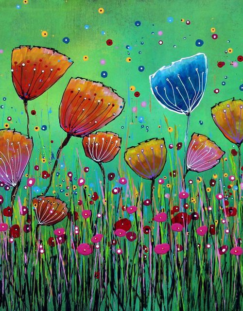 Young Folks #7 - Large original abstract floral painting by Cecilia Frigati