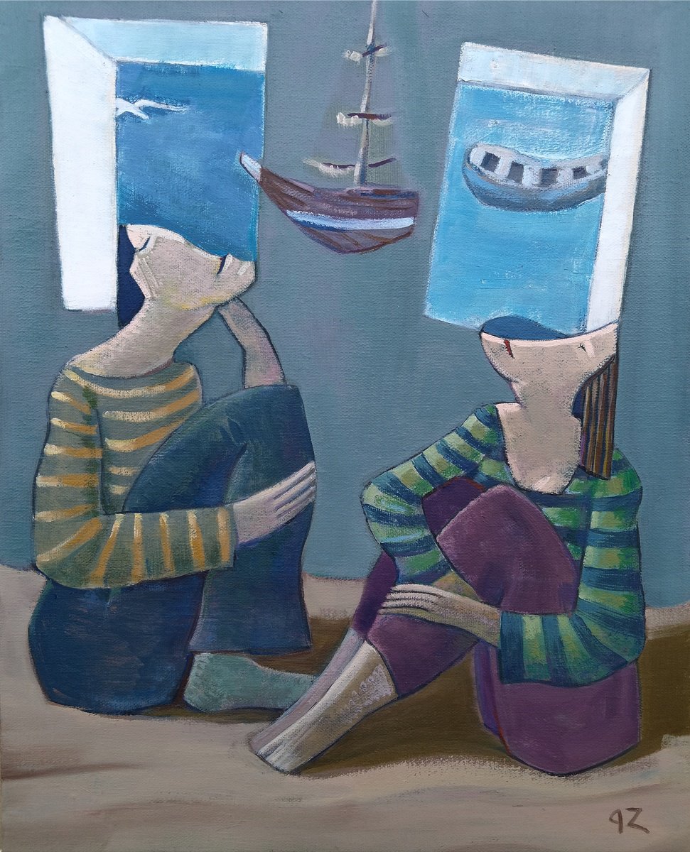 Expressive Portrait Oil Painting By Gegham Hunanyan, 16 X 20, Window To The Ocean, Original Artwork