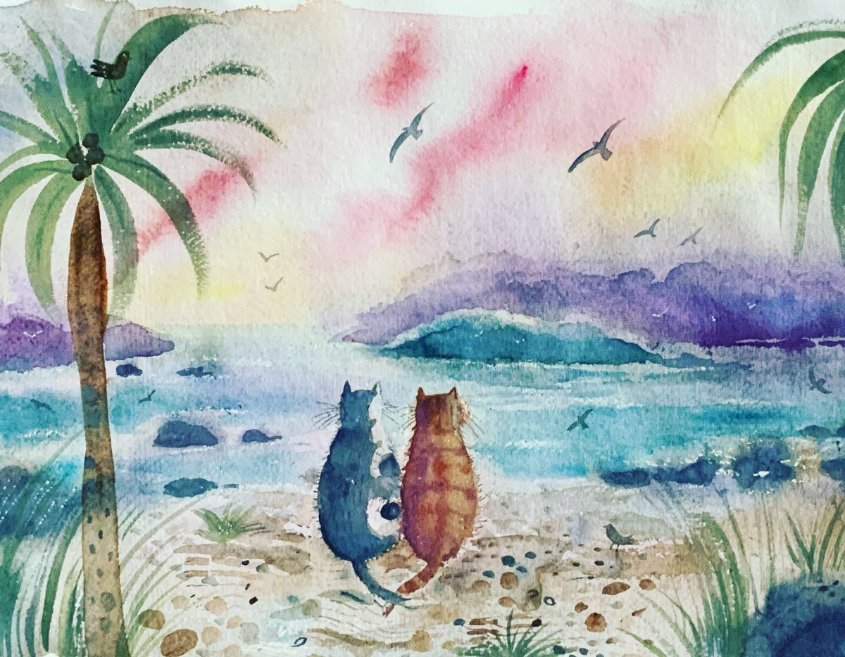 Impressionistic Animal Watercolour By Mary Stubberfield, 16 X 11", Sandy Paws, Ocean Shores, Original Artwork