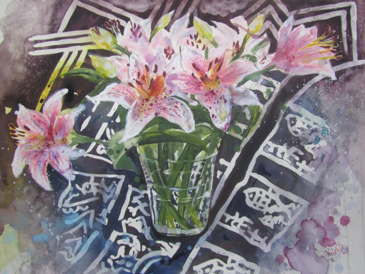 (large original) Lily Flowers by Violeta Damjanovic-Behrendt