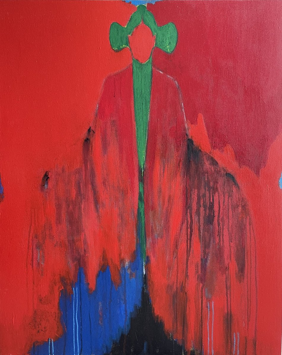 Abstract Painting By Gela Mikava, 31 X 39, Red Green Blue, Original Artwork