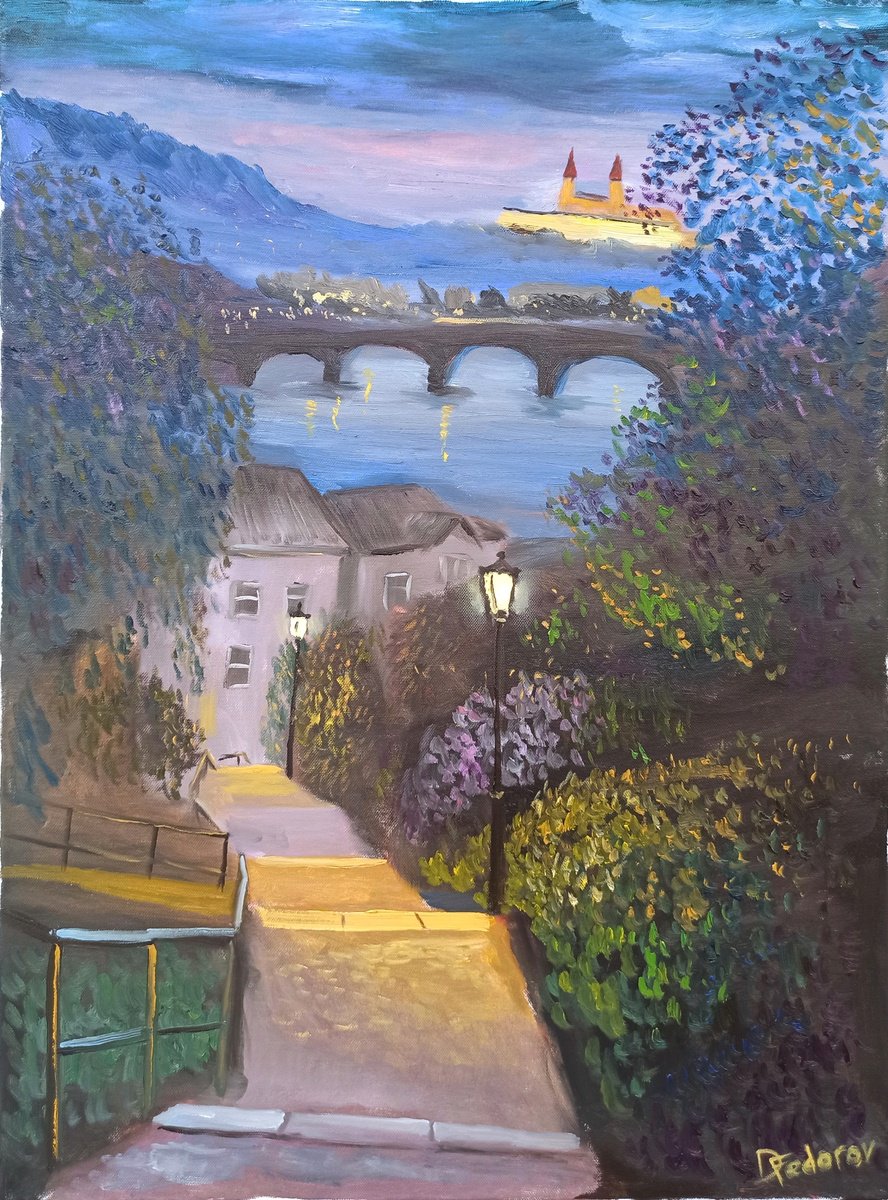 Impressionistic Cityscapes Oil Painting By Dmitry Fedorov, 24 X 31, Evening In Prague, Original Artwork