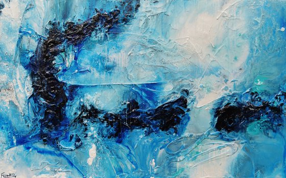 Blue Oyster Bay 160cm x 100cm Blue White Textured Abstract Art