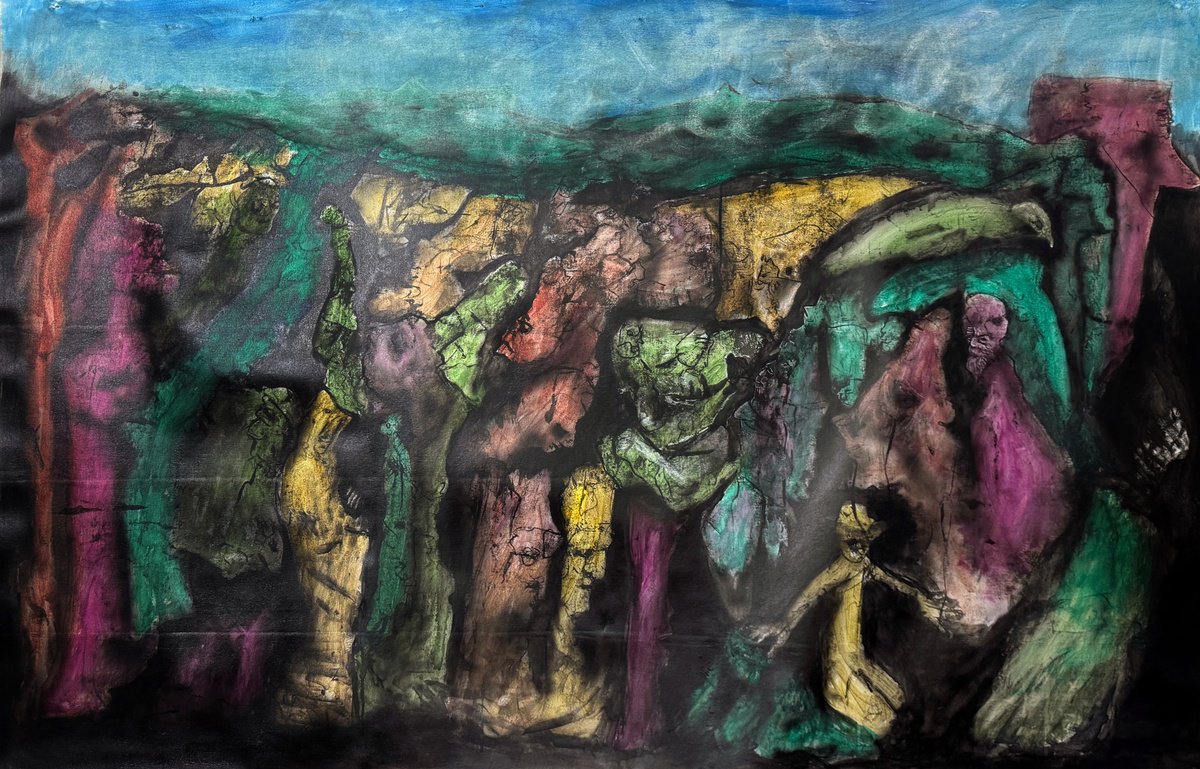 Expressive Abstract Acrylic Painting By Ryan Louder, 68 X 43", Archeology, Original Artwork