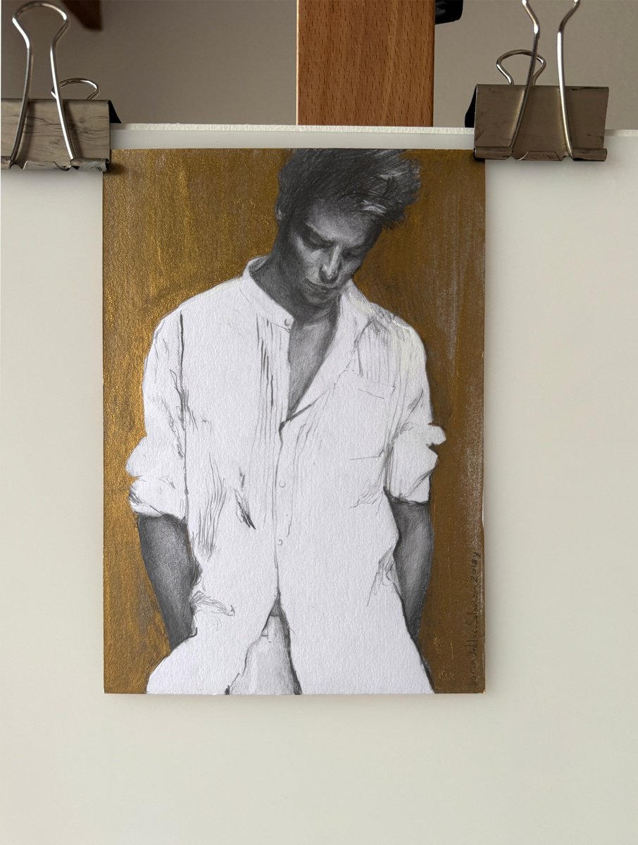 Photorealistic Pencil Drawing , Golden Silence. Boy In The White Shirt By Daria Yablon-Soloviova, 6 X 8, Artwork For Sale On Artfinder