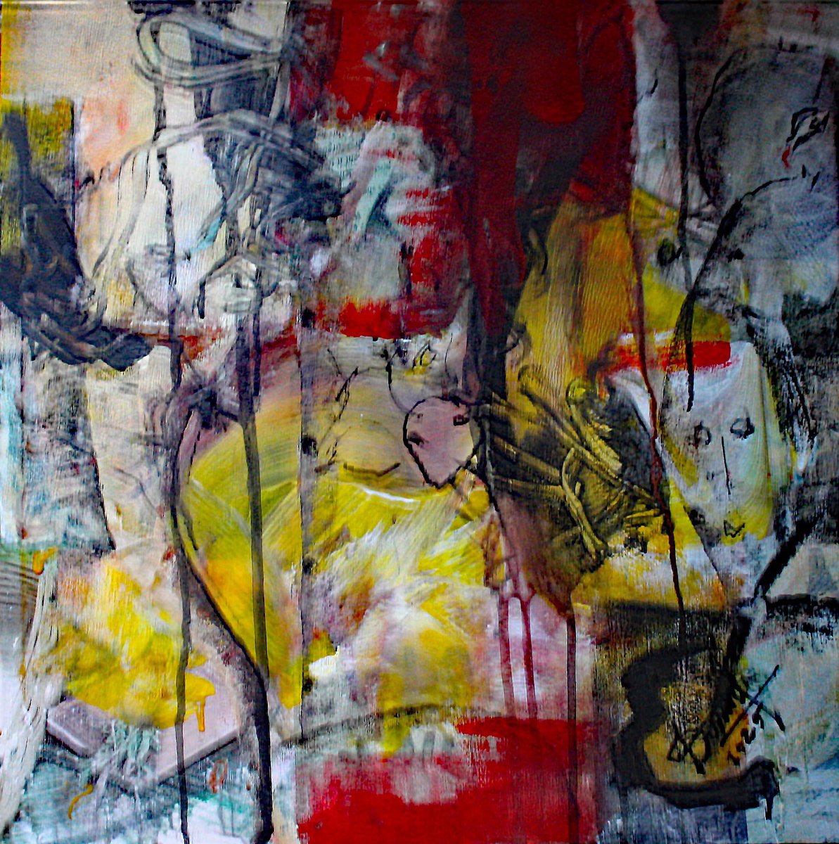 Expressive Abstract Acrylic Painting By Jacques Donneaud, 24 X 24, Abstraction Surrealiste, Original Artwork