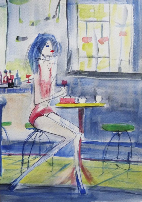 GIRL CAFE. Sketch Study.