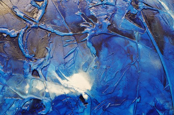 Sapphire Wash 190cm x 100cm Blue Ink Textured Abstract Art