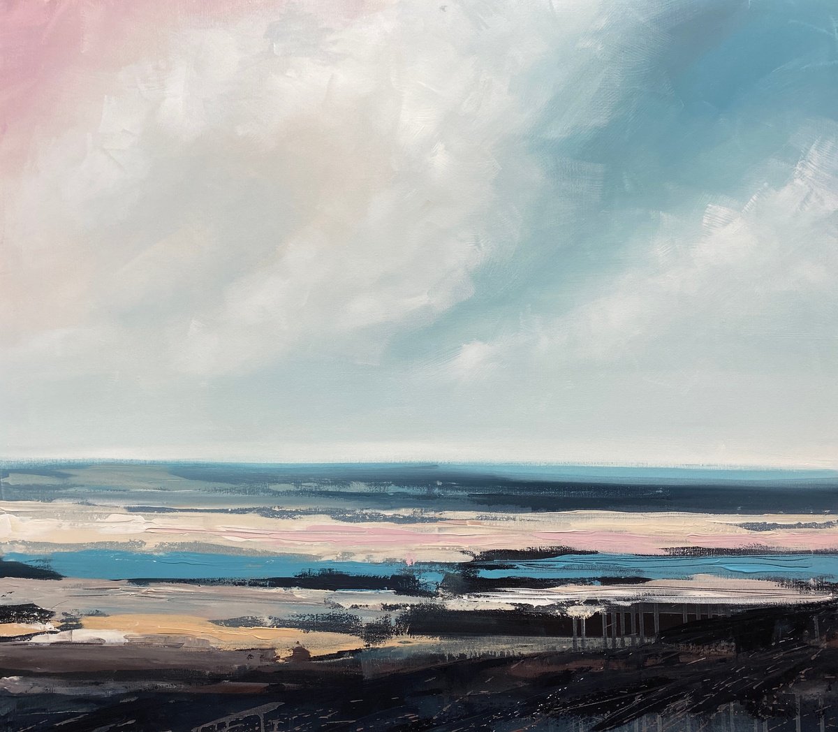 Impressionistic Landscape Acrylic Painting By Helen Mount, 35 X 31, Dawn Of Metamorphoses, Original Artwork