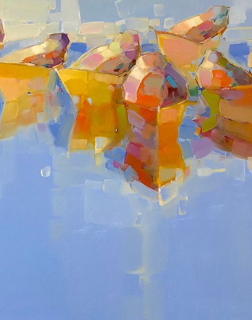 Rowboats, Original oil painting, Handmade artwork, Large size, One of a kind by Vahe Yeremyan