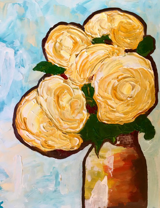 BOUQUET OF Yellow  Roses  #10 palette  knife Original Acrylic painting office home decor gift