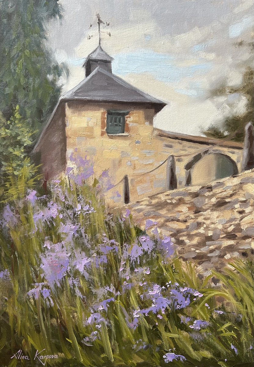 Impressionistic Landscape Oil Painting By Alina Karpova, 10 X 14, Purple Blooms, Original Artwork