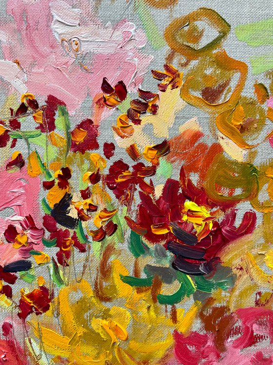 Summer flowers in a red jug