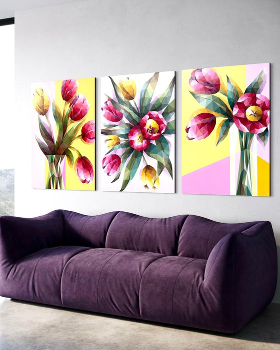 GEOMETRIC PINK AND YELLOW TULIPS