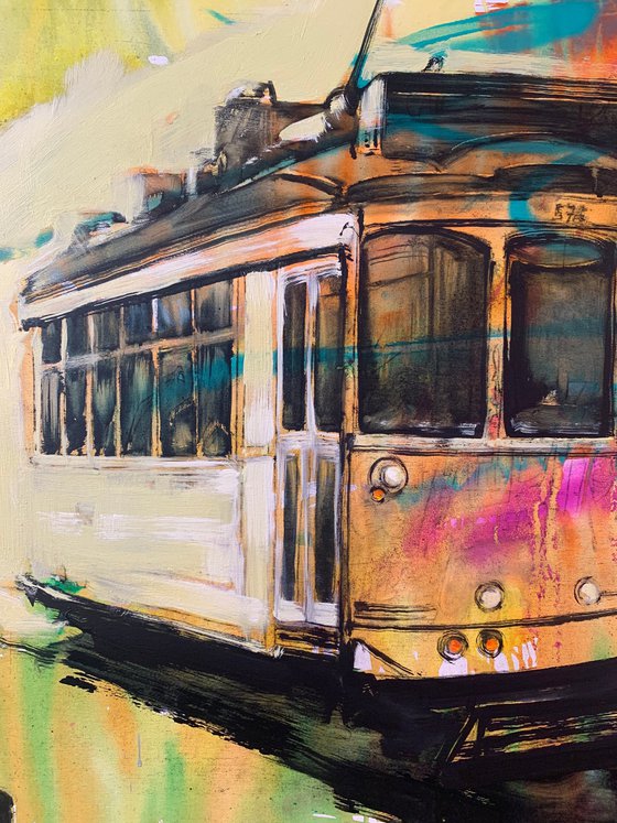 XXL Very Big Painting - "Lisbon tram" - Pop Art - Urban Art - Street - City - Cityscape