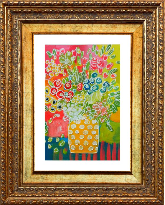 Spring Flowers in a Polka Dot Vase