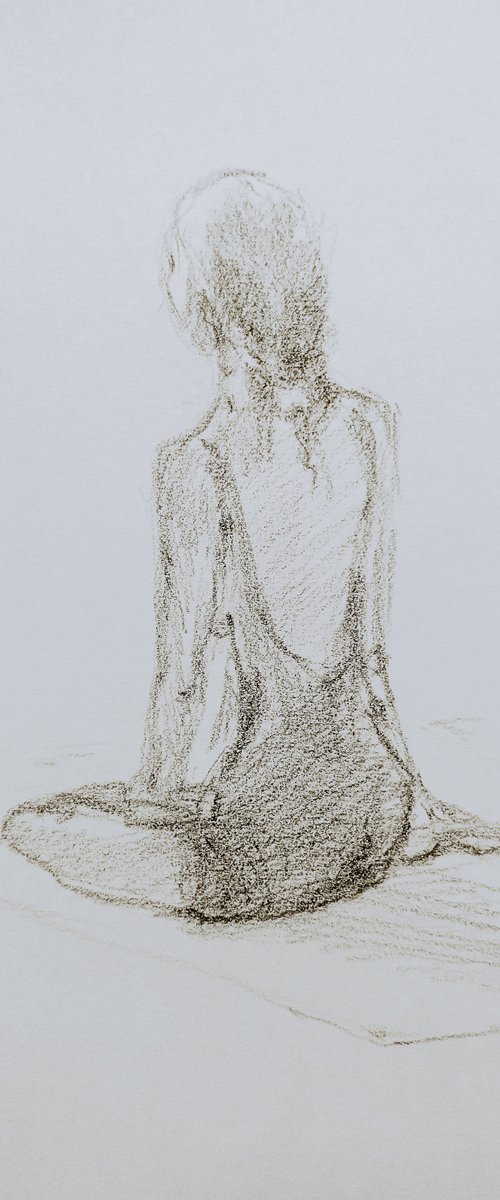 Model #1. Drawing with a brown pencil on paper. by Yury Klyan
