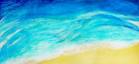 Whispering Waves  (Ready to hang - Large painting in turquoise and blues, water, seaside, waves)