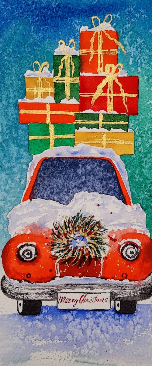 Original three CHRISTMAS POSTCARDS. New year by Yuliia Sharapova