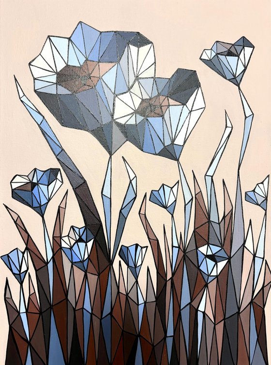 STAINED GLASS BLUE CORNFLOWERS