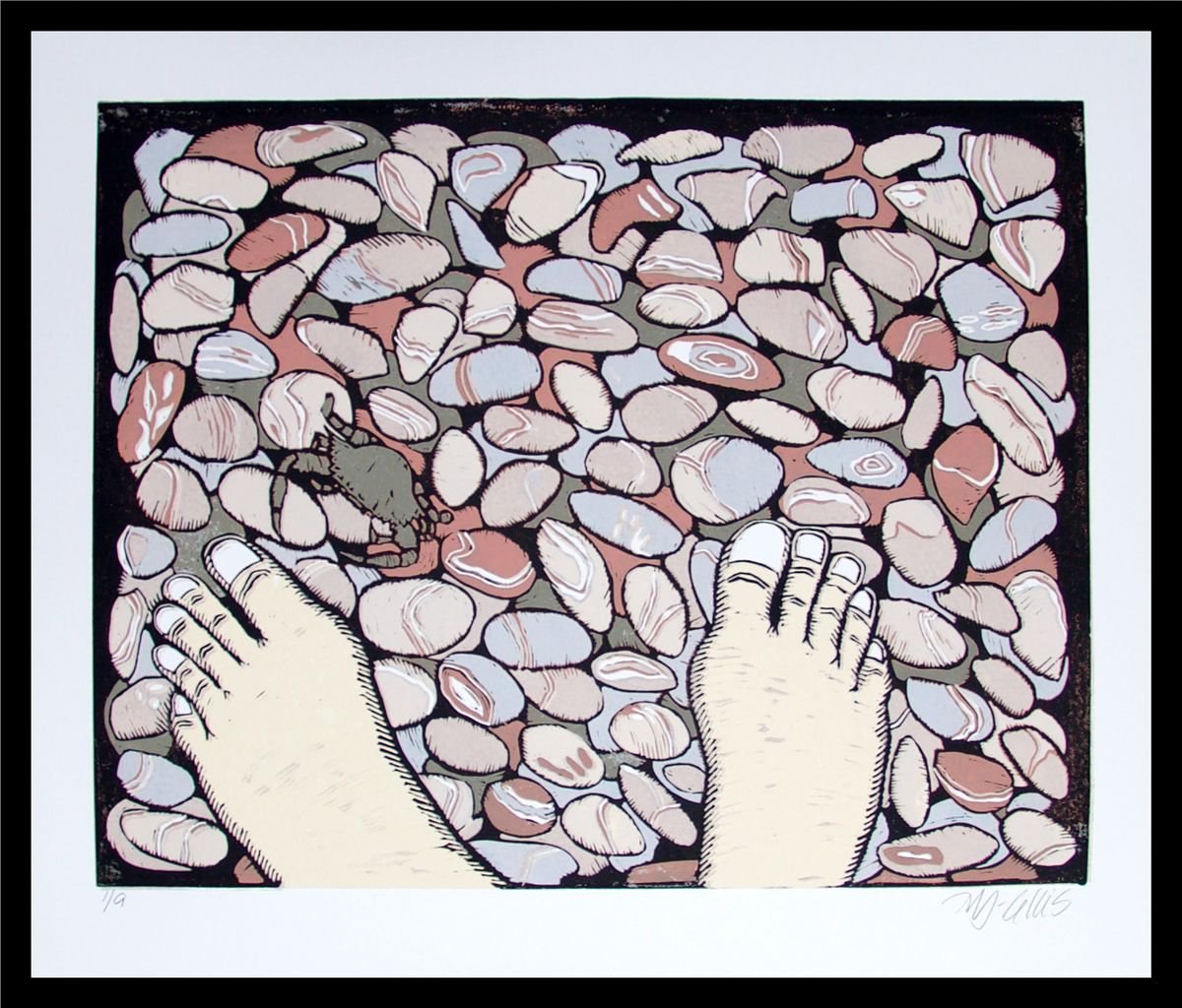 BareFoot, XL linocut reduction by Mariann Johansen-Ellis
