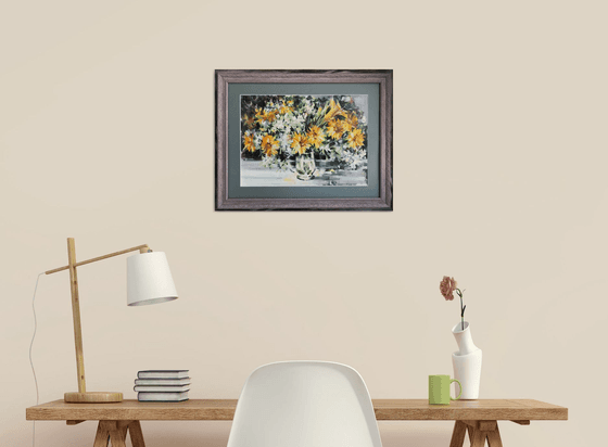 Yellow flowers. one of a kind, original artwork, handmade art.