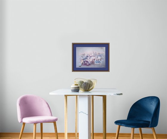 Flight over winter Amsterdam