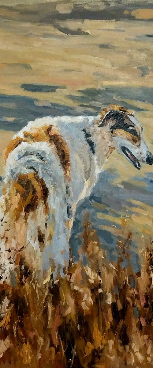 greyhound on a walk by Vahan Shakhramanyan