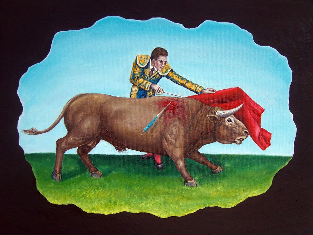 Illustrative Portrait Oil Painting By Grigor Velev, 16 X 12, Bullfighter I, Original Artwork