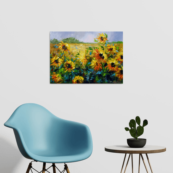 Wind and sunflowers