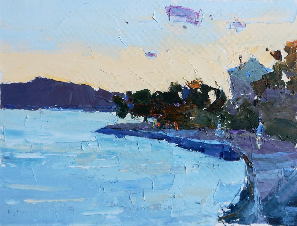 Impressionistic Landscape Oil Painting By Yehor Dulin, 12 X 9", "Warm Evening ", Original Artwork