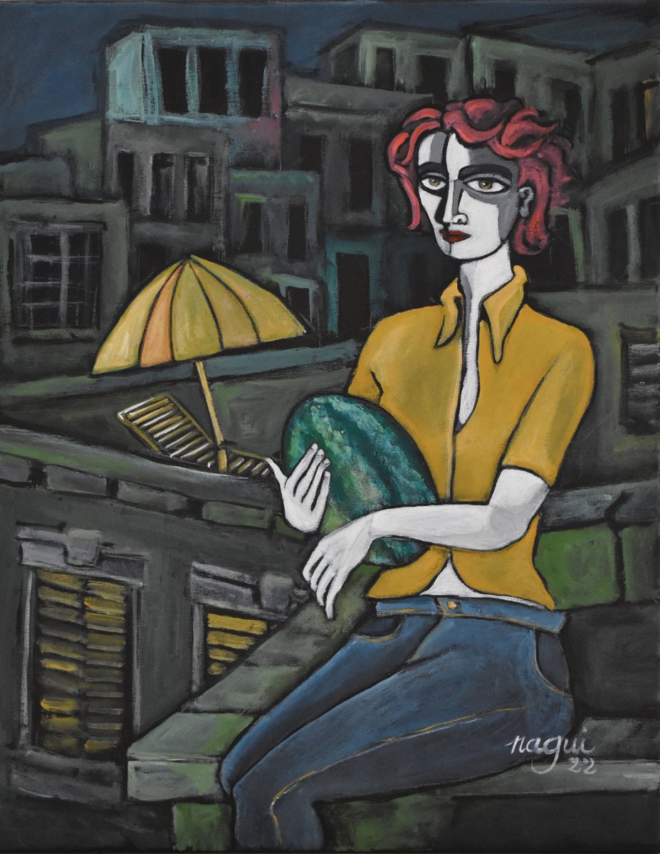 Surrealistic Portrait Acrylic Painting By Nagui, 16 X 20", Newton