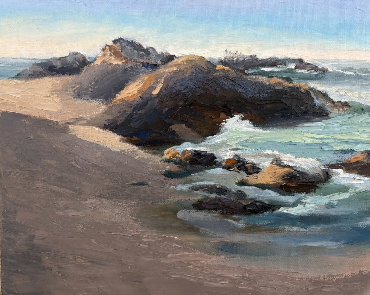 Impressionistic Landscape Oil Painting By Grace Diehl, 10 X 8, Bird Rock Beach Iii, Original Artwork