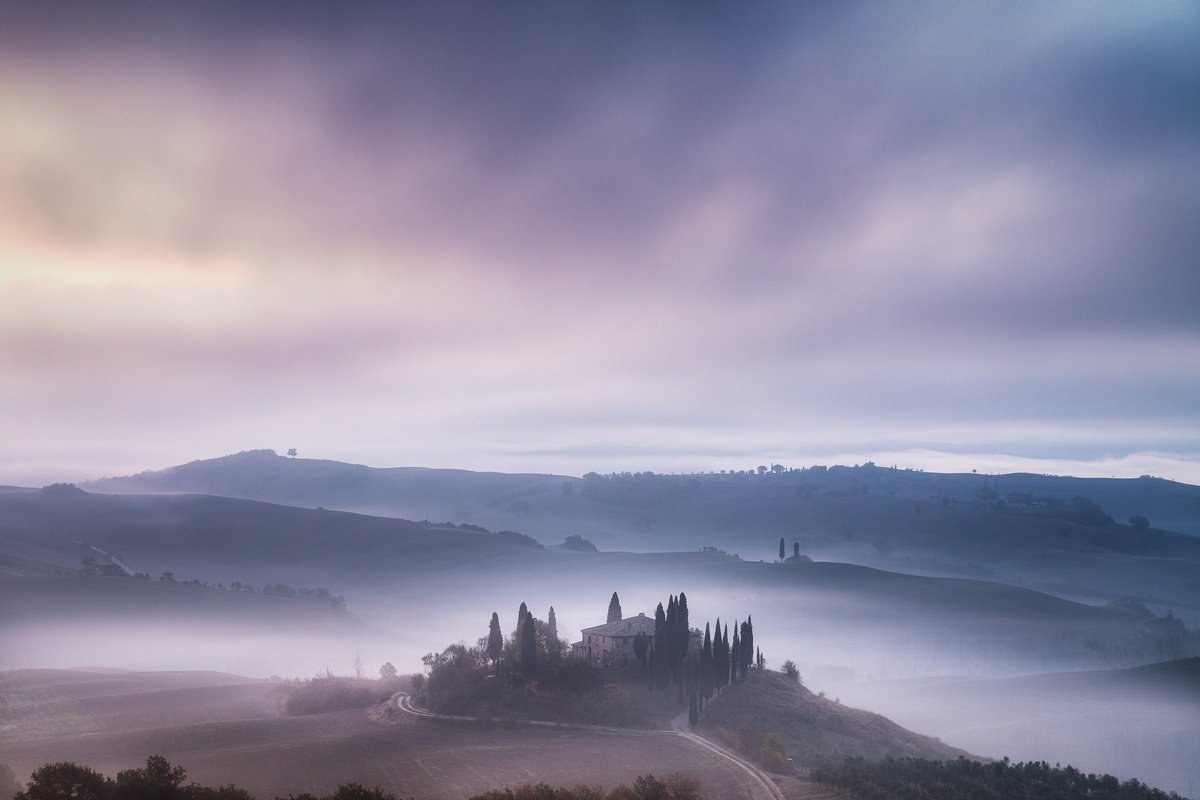 Impressionistic Landscape Photograph By Karim Carella, 35 X 25", A Tuscan Homestead B4 The Dawn, Original Artwork