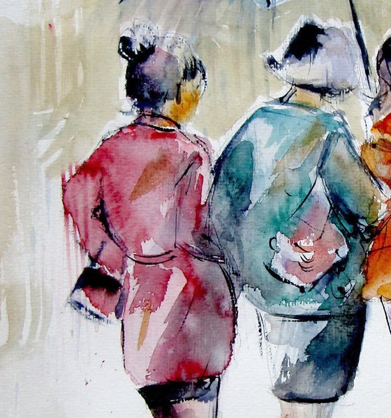 Girlfriends under the umbrella