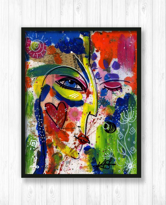 Funky Face Love 5 - Mixed Media Art by Kathy Morton Stanion