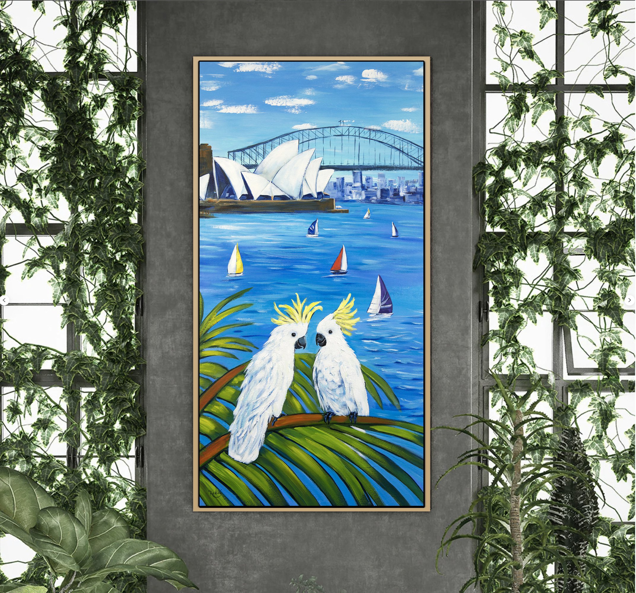 Impressionistic Cityscapes Acrylic Painting By Irina Redine, 18 X 36, Sydney Cockatoo, Original Artwork