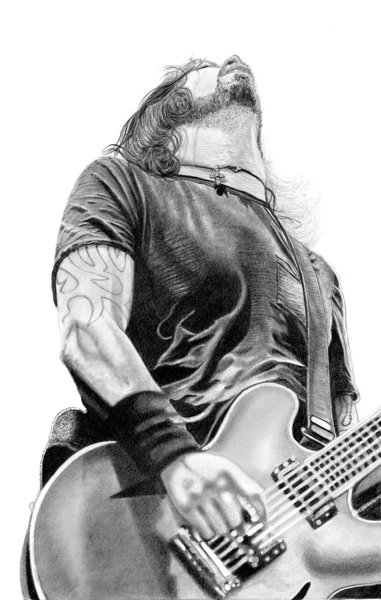 Photorealistic Portrait Pencil Drawing By Paul Stowe, 13 X 20", Dave Grohl, Original Artwork