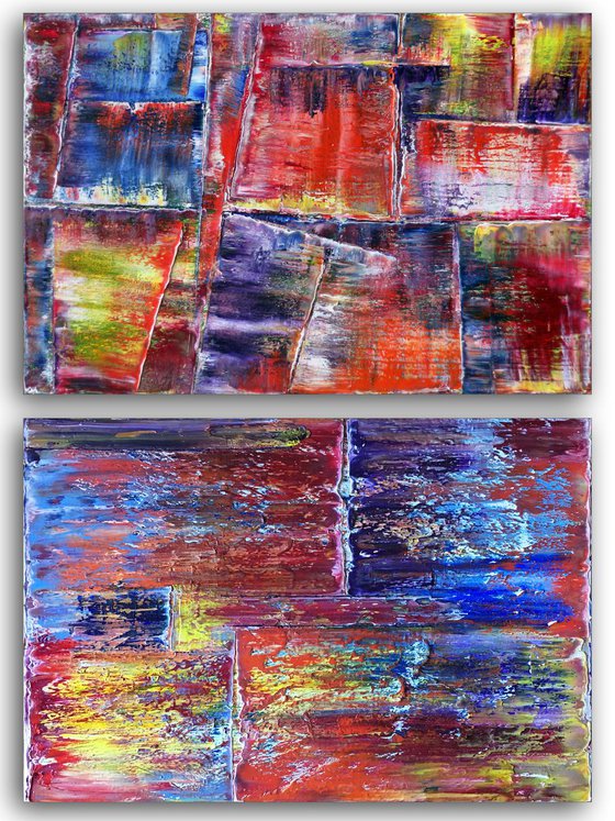 "Compliments" - Save As Series - Original Large PMS Abstract Diptych Oil Paintings On Canvas - 36" x 48"