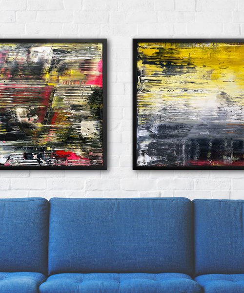 "Cutting In Lines" - FREE USA SHIPPING - Original PMS Abstract Diptych Acrylic Paintings On Plexiglass Framed - 52" x 26" by Preston M. Smith (PMS)